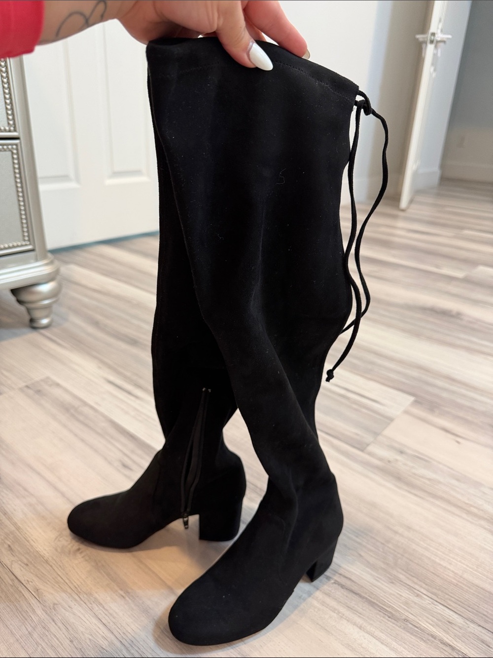 Gianni Bini Black Suede Over-the-Knee Block Heel Boots